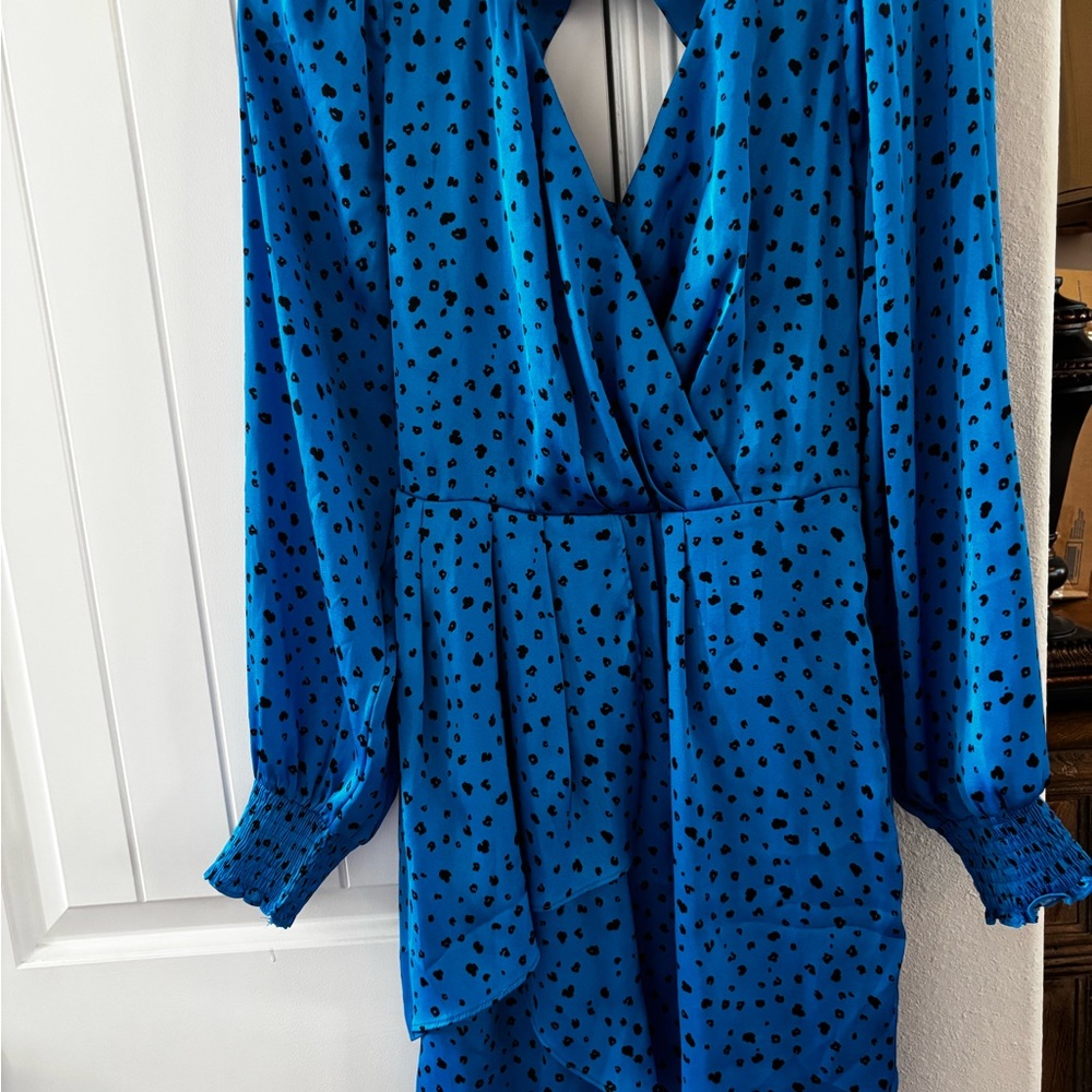 Heartloom Royal Blue Wrap Dress with Black Dots